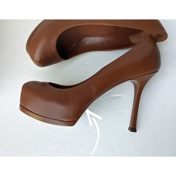 SAINT LAURENT Brown Leather Tribtoo Platform Heel Pump-37.5 - Picture 9 of 16